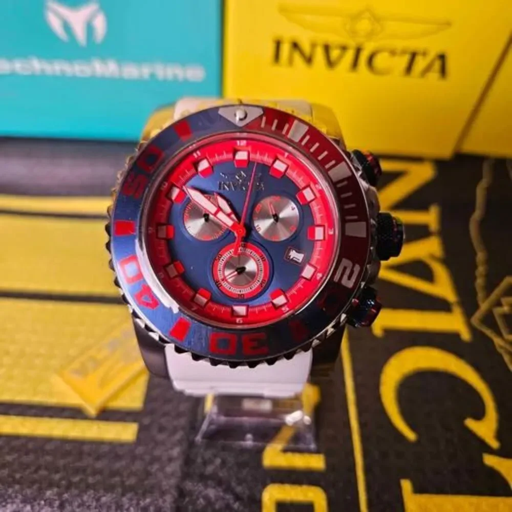 Invicta Pro Diver Chronograph Watch – Red & Blue Dial – 200M Water Resistant